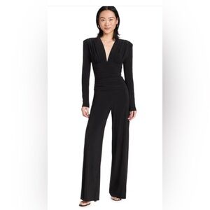 Norma Kamali Black Long-Sleeve V-Neck Jumpsuit